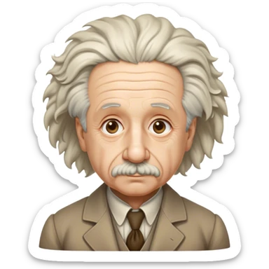 Cinematic Realistic portrait of Albert Einstein, shown as an iconic genius with wild, expressive hair and a gentle, contemplative expression, rendered in detailed period clothing with warm, intellectual lighting sticker