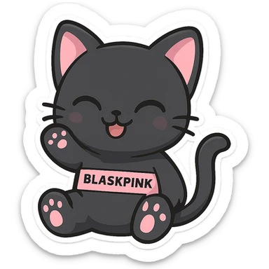 BLACKPINK-inspired chibi sticker, black and pink cat, adorable and playful, chibi style sticker