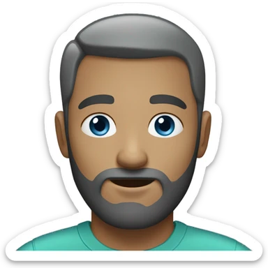 man with very short beard and very short hair. the hair is a little bit grey (with a little black). greyish green shirt. he has blue eyes. sticker