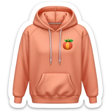 A 3D cartoon peach-coral hoodie with soft folds, drawstrings, and a casual fit, isolated plain background. sticker