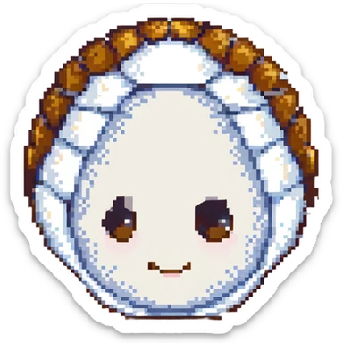 a cute white pearl in a shell, pixel art style, small size, simple face, transparent background sticker