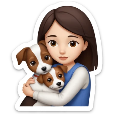 a girl and her dog, a little jack russell dark brown and white. She hugs it sticker
