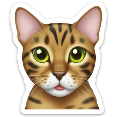 green-eyed bengal cat with a yellow small bow sticker