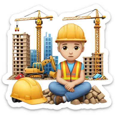 apple style emoji of a toppled city construction set with a sad child sticker