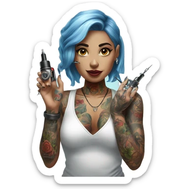 Tattoo artist girl with tattoo machine in hands  sticker