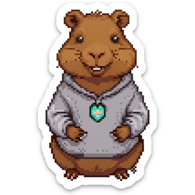 capybara smiling wearing a light grey sweater sticker