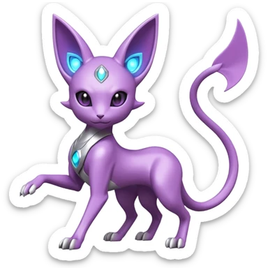 Mechanical Miraidon-Espeon-Mewtwo-Fakémon-hybrid-creature (full body) with glowing eyes  sticker
