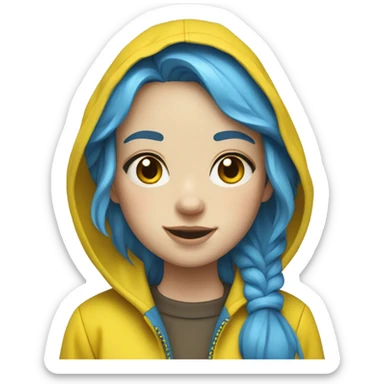 Girl with pale skin freckles blue hair wearing a yellow raincoat and yellow rain boots  sticker