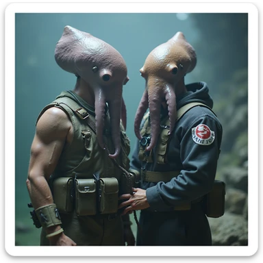 realistic photorealistic squid game guard and player together sticker