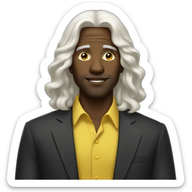 Black man in long white hair wig yellow dress sticker