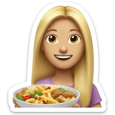  Blonde long hair girl eating big meal  sticker