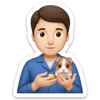 a brunette man vet holding a hamster sticker