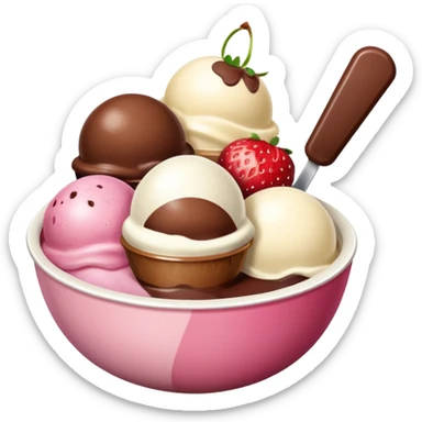 Neapolitan ice cream scoops in a bowl no spoon sticker