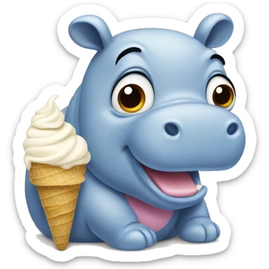 little hippo eats ice cream sticker
