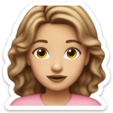 a pretty girl in a pink blouse, with brown hair and light strands, dark eyes and plump lips sticker