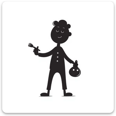 A paintbrush morphing into a metal human figure silhouette, representing artistic identity sticker