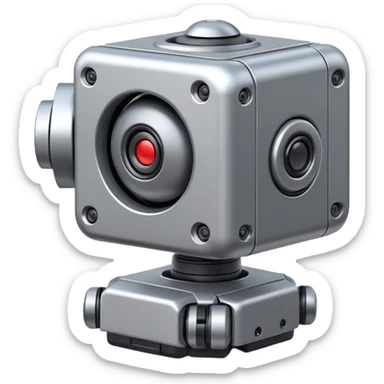 Cube-shaped reconnaissance robot with a rotating sensor on top sticker