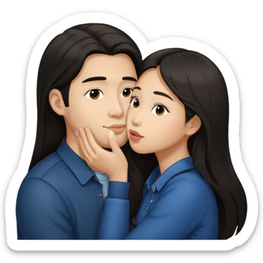 Asian girl with long hair kissing her man on the cheek sticker