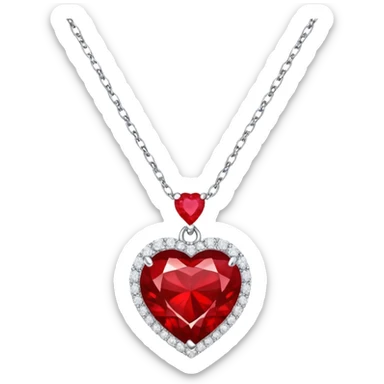 heart ruby pendant with silver chain and white stones sticker