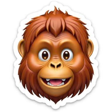 Cinematic Comical Orangutan Portrait Emoji, Head tilted dramatically with an exaggeratedly shocked expression, featuring a robust, animated face with wide, comically expressive eyes full of humorous disbelief, Simplified yet hilariously expressive features, highly detailed, glowing with a slightly sassy glow, high shine, dramatic yet playful, stylized with an air of quirky jungle attitude, soft glowing outline, capturing the essence of a meme-worthy orangutan that looks ready to side-eye its way into viral fame! sticker