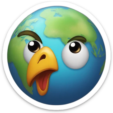 planet Earth with a cartoon chicken face with raised eyebrow sticker