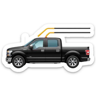 A simple emoji-style icon of a black F150 pickup truck driving on a road with motion lines behind it, viewed from the side, shiny black color with chrome details, minimal flat design, vibrant colors, transparent background sticker