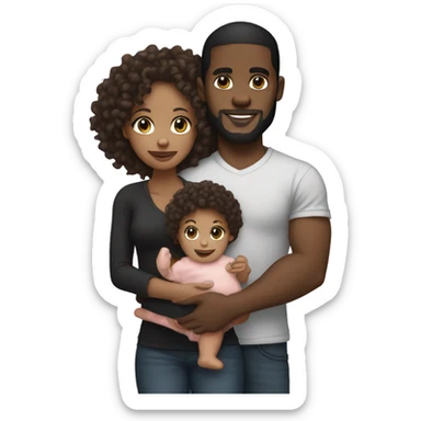 Black bf holding light skin curly head gf big baby  sticker