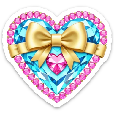 jeweled heart with a gold bow and heart pattern on the bow sticker