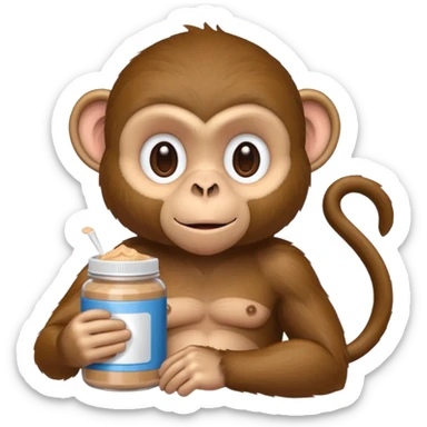 Un chango con un bote de proteína  sticker