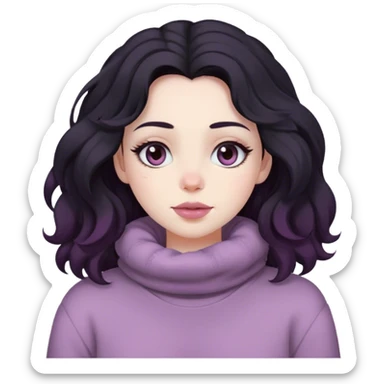Black wavy hair pale skin hazel eyes mauve lips cozy  sticker