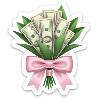 Money bouquet with a light pink bow on it sticker