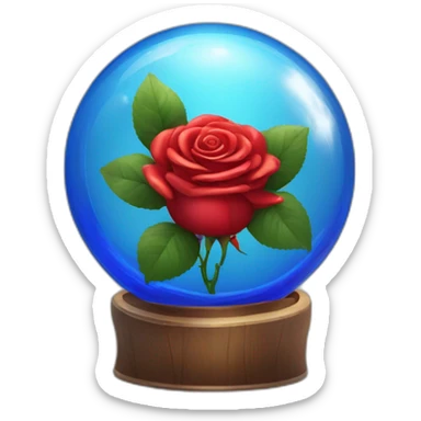 Red rose in a blue shiny glass sphere  sticker
