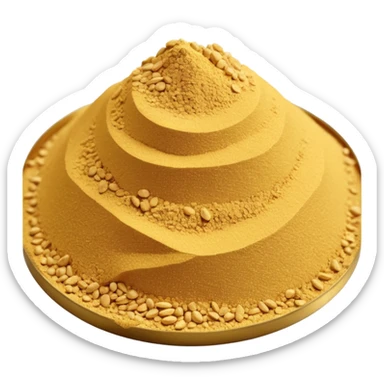 small mound or light scatter of fine golden-beige powder with slightly crystalline texture and dry matte finish, tiny uniform grains, neutral dissolvable ingredient, no spoon or packaging, soft lighting, subtle shadows, emoji scale sticker