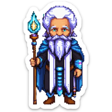 wise elder with galaxy beard and cosmic staff sticker
