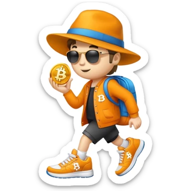 Make a bitcoin with legs and a cool hat on sneakers bitcoin logo sticker