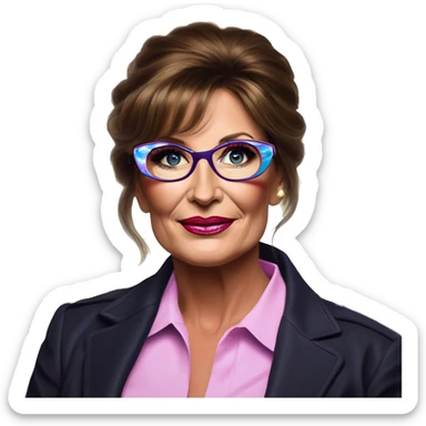 Synthwave communist in Sarah Palin style, oil paint, epic eyes, intricate lips, exquisite pose, beautiful, desirable, logical, Midsommar  sticker
