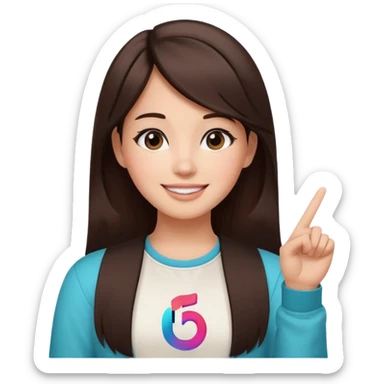 Girl with tiktok logo point up with one finger and dark brown hair sticker