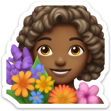 girl with a bouquet of flowers sticker