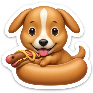 a dog eating a wiener dog in a bun  sticker