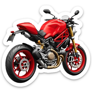 Ducati Monster motorcycle, side view, red body, sporty look, emoji style sticker