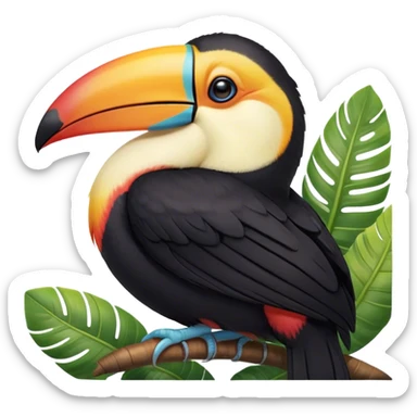 Meme-Worthy cute Sleeping Toucan Portrait Emoji, Head resting peacefully with a contented smile, showcasing a vibrantly colored beak and eyes gently closed in serene slumber, Simplified yet comically adorable features, highly detailed, glowing with a soft, drowsy tropical light, high shine, relaxed and utterly lovable, stylized with an air of playful laziness, bright and heartwarming, soft glowing outline, capturing the essence of a sleeping toucan that feels destined to become the next viral icon of adorable rest! sticker