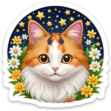 кіт з квітами та зірками sticker