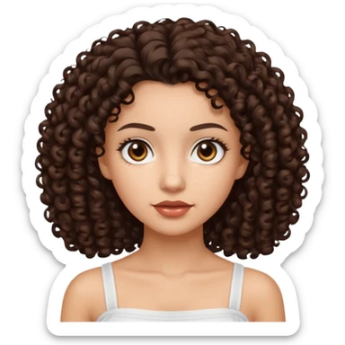 Woman with light skin and dark brown eyes and dark brown curly hair and white tube top sticker