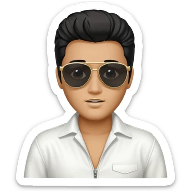 A boy with an Elvis Presley mask with sunglasses (with total black lenses)dressed as Elvis Presley (white dress) sticker