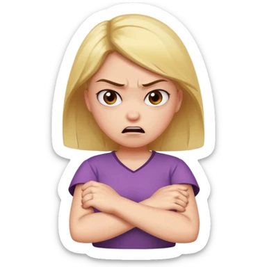 Girl crossing arms in front of her chest and making an angry face sticker