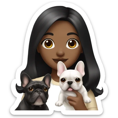  girl with long black hair holding cream colored french bulldog  sticker