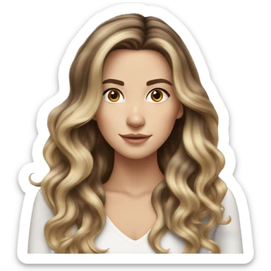 White girl with long voluminous brown hair with blonde highlights balayage sticker