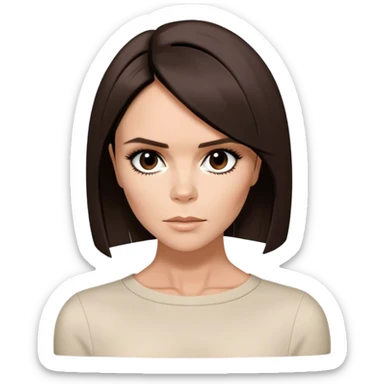 Victoria Beckham circa 1997 with short, dark brown, bob haircut parted down the center sticker