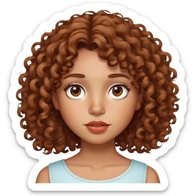 girl with light brown skin with curly 3c brown hair thats shoulder length and freckles and big lips and brown eyes sticker