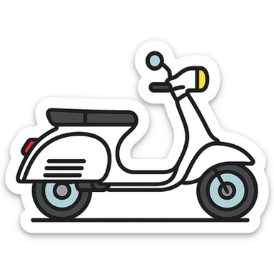 A Vespa scooter icon with a sleek, modern design, featuring a white body with black accents and chrome details. sticker